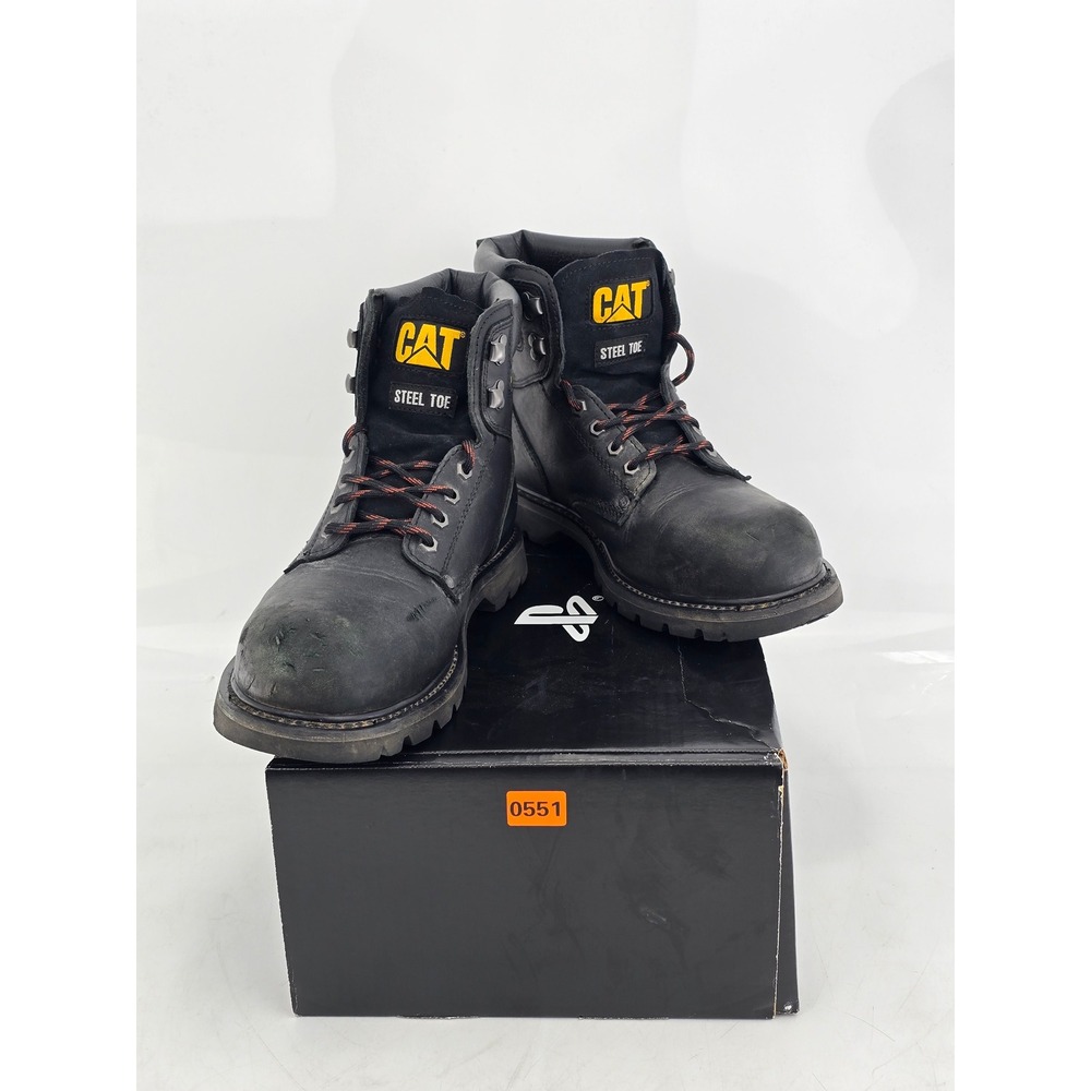 Caterpillar Second Shift Steel Toe Work Boots Mens 14 Black Leather - Good